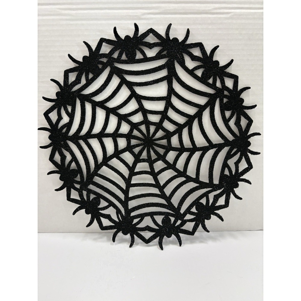 Set of 11 Spiderweb Placemat reversible Black Silver glitter Cut-Out Halloween